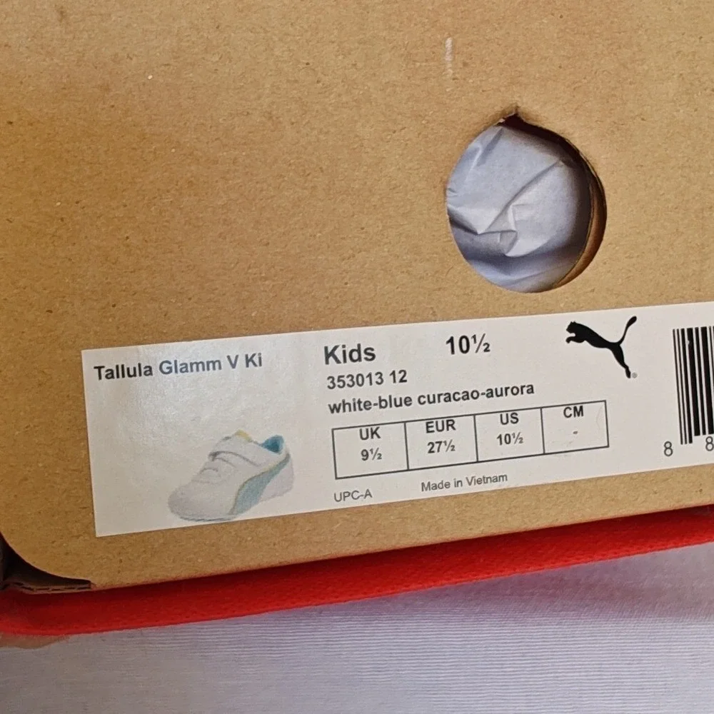 Puma Tallula Glamm V Ki Sneakers White Blue Curacao Aurora Sparkle Kids 10.5 New